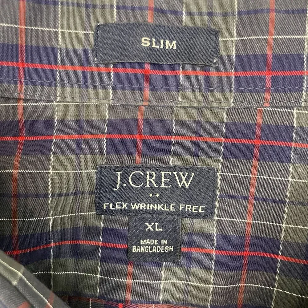 J Crew Men’s Tattersall Slim Flex Wrinkle Free Long Sleeve Button Front Shirt XL